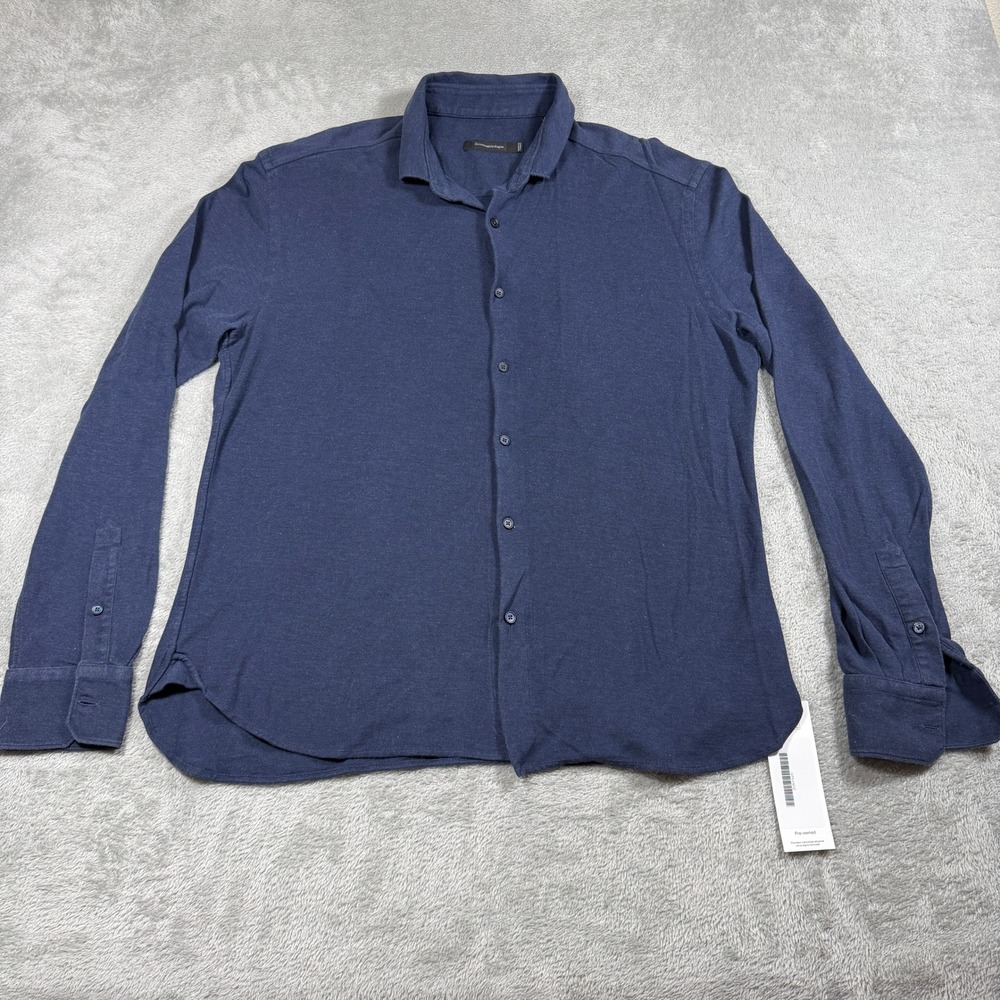 Ermenegildo Zegna Button Up Shirt Mens Large Blue Cotton Long Sleeve
